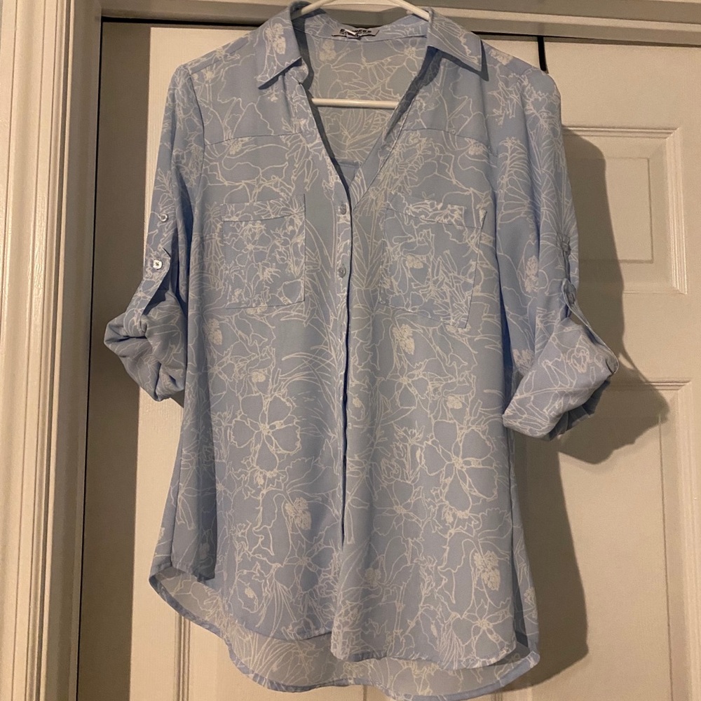 Express blue & white floral Portofino top